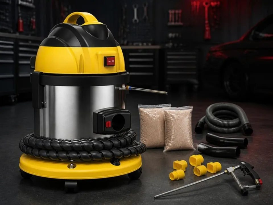 Walnut blasting cihazı, ceviz kabuğu kumu, adaptörler ve püskürtme tabancası